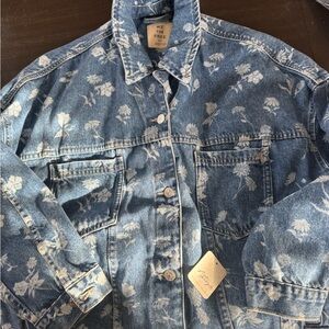 We The Free Blue Floral Denim Jacket